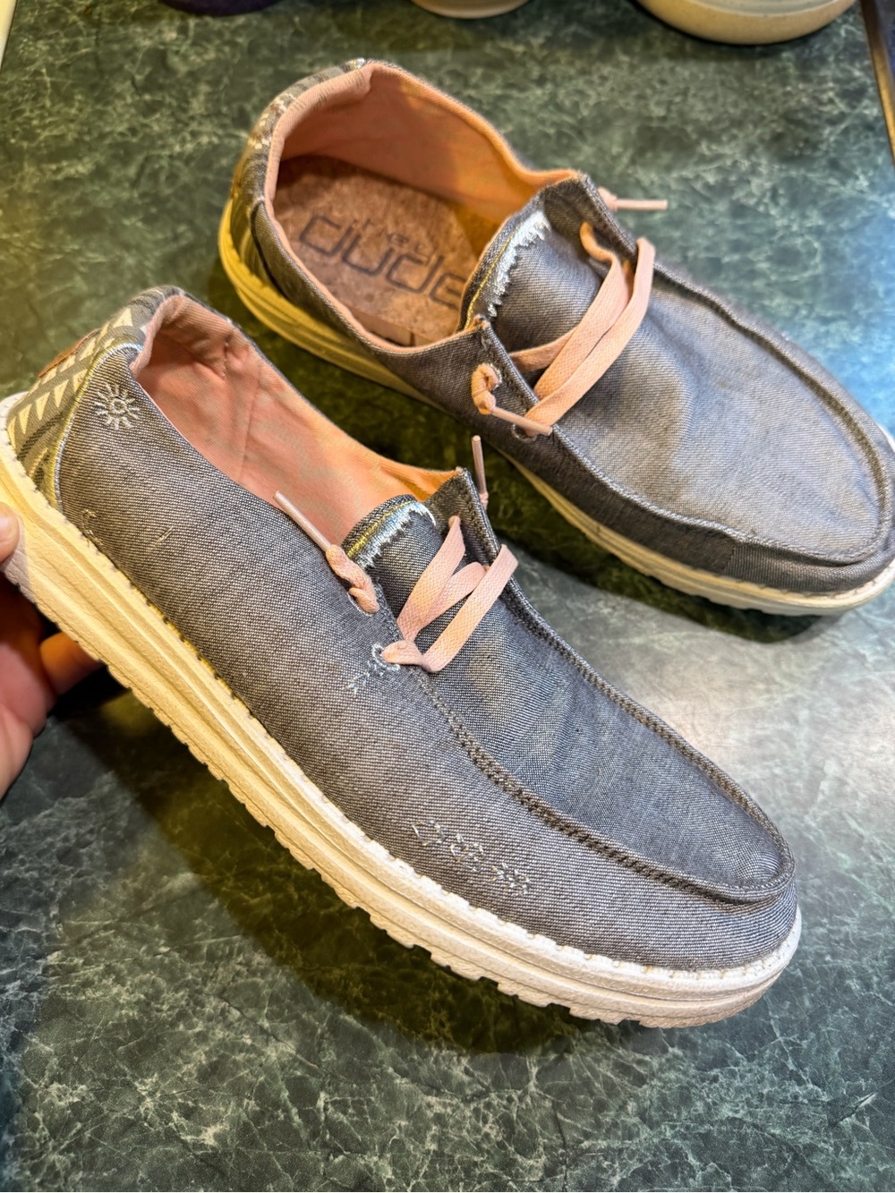 Hey Dude Women’s Wendy Boho Grey shoes w/ Peach Accents